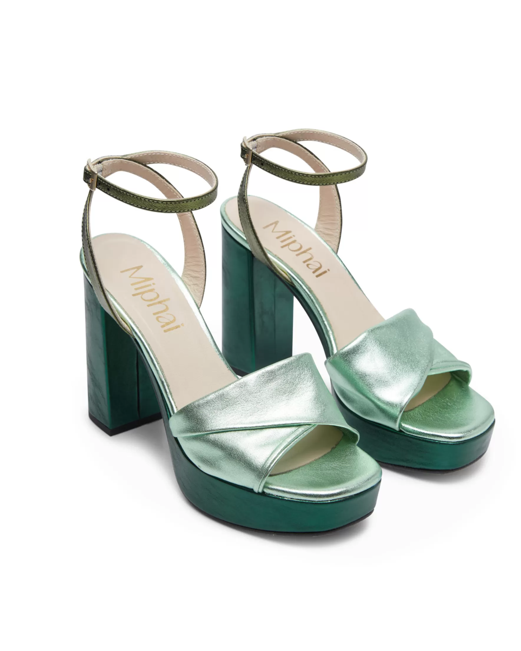 Miphai Sandalias Nia de piel Verde Hot