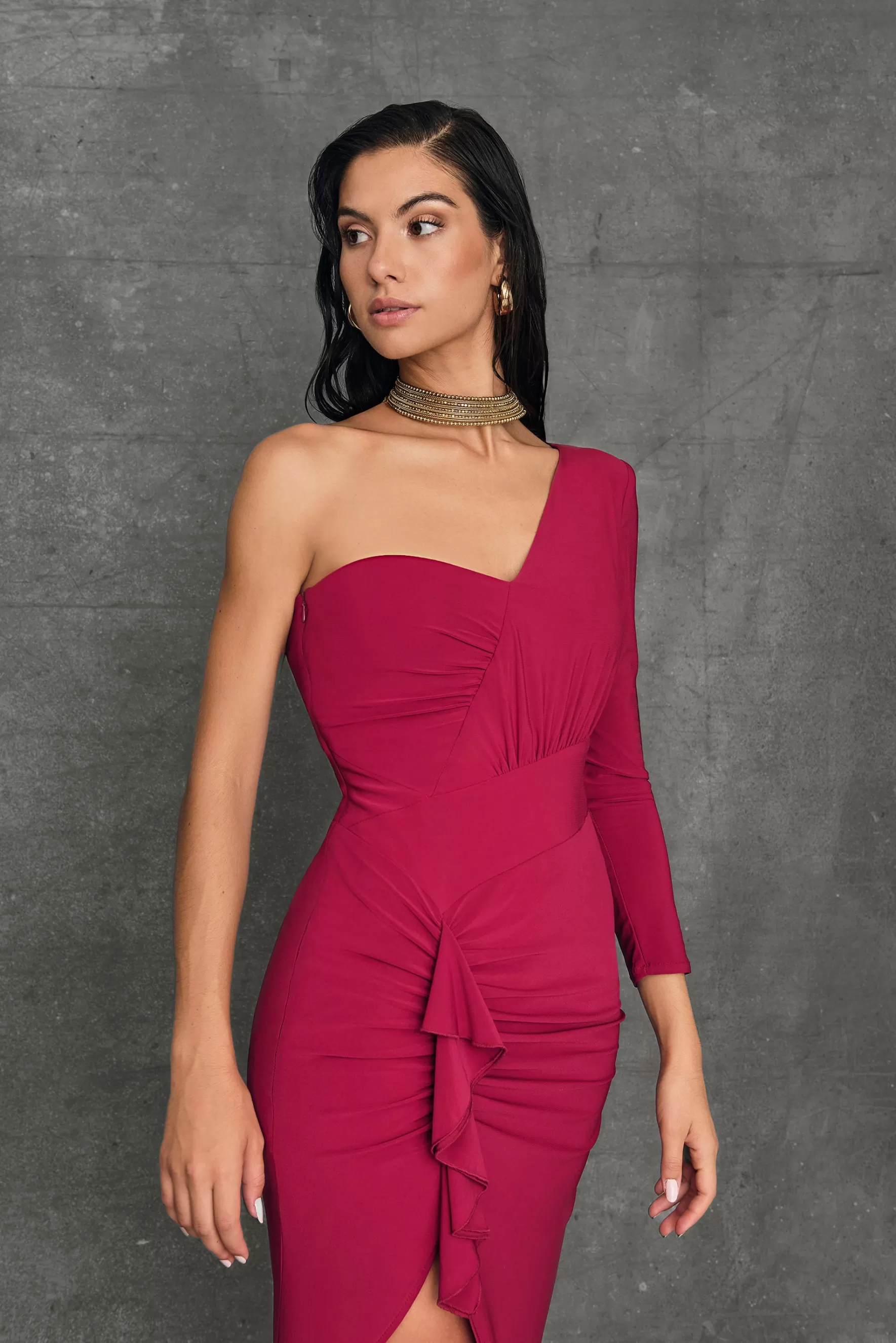 Miphai Vestido Asimétrico Amara Granate Discount