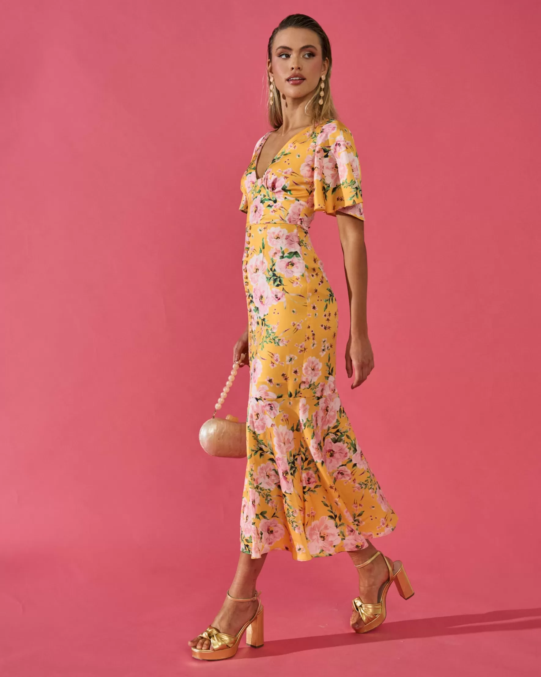 Miphai Vestido Carmina Estampado Floral Amarillo Cheap