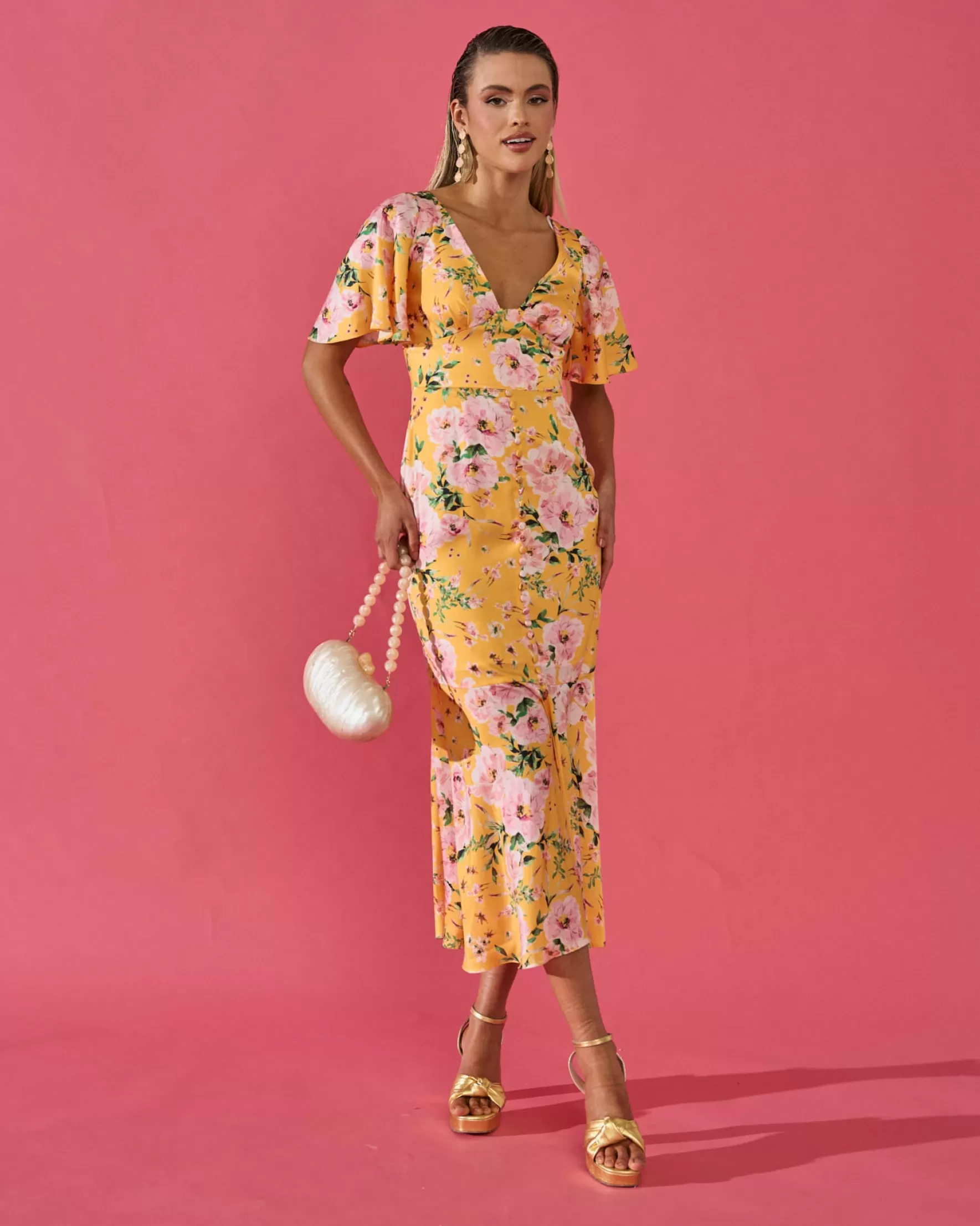 Miphai Vestido Carmina Estampado Floral Amarillo Cheap