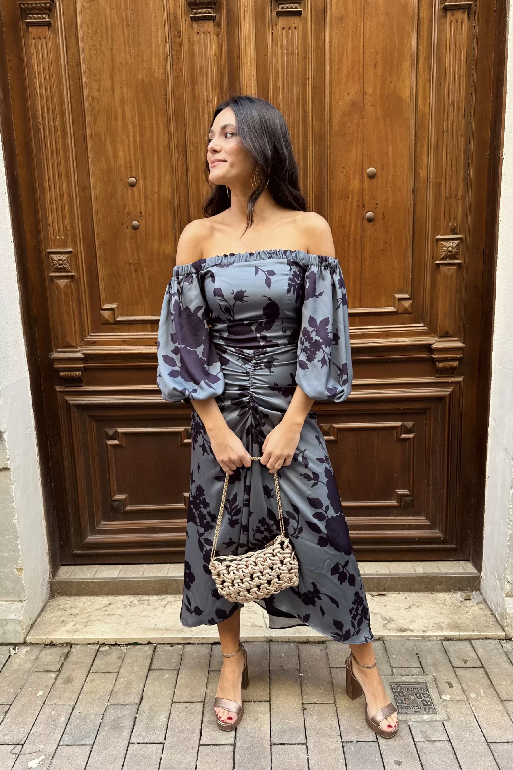 Miphai Vestido Mary Estampado Floral Gris Outlet