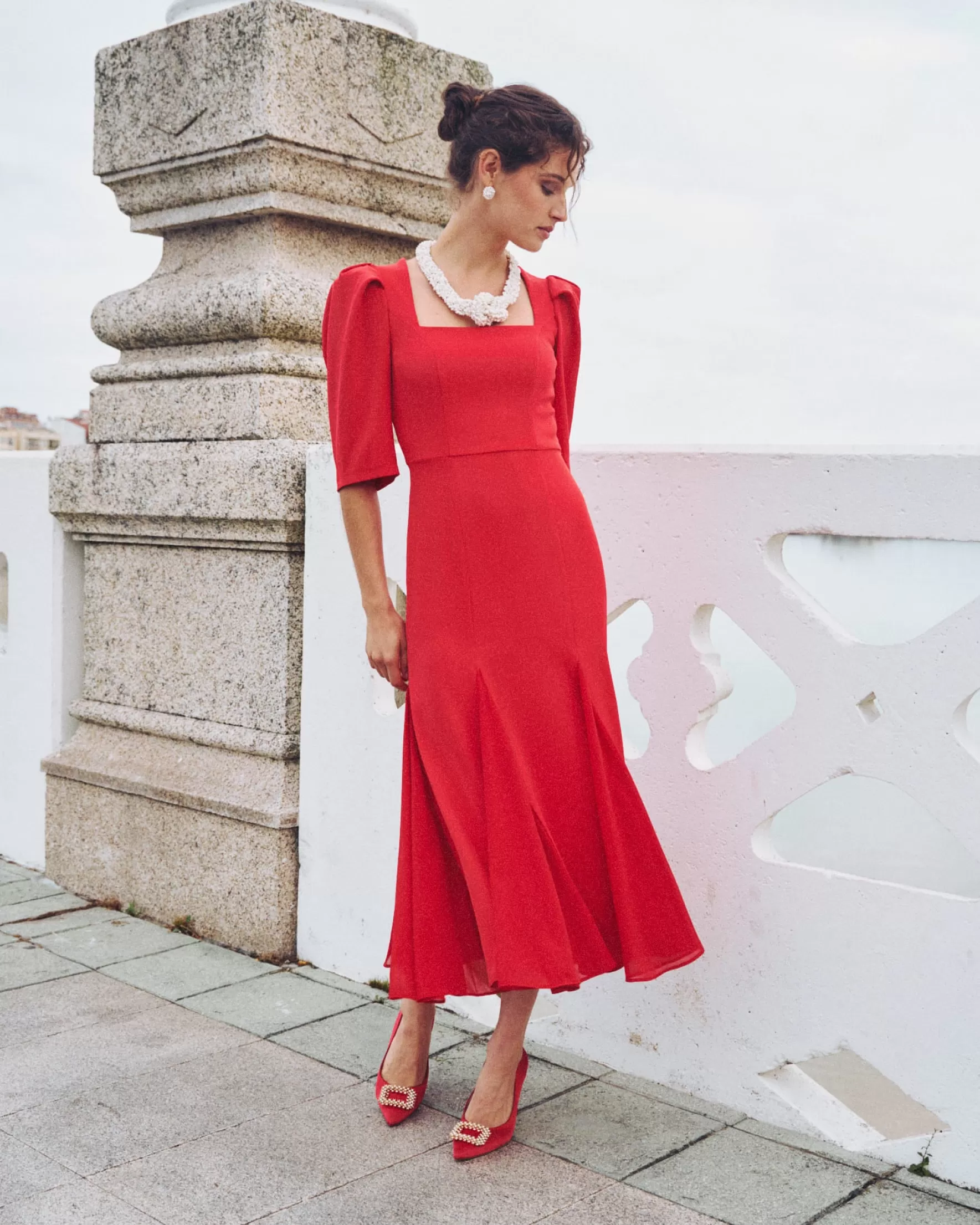 Miphai Vestido Midi Lara Rojo Discount
