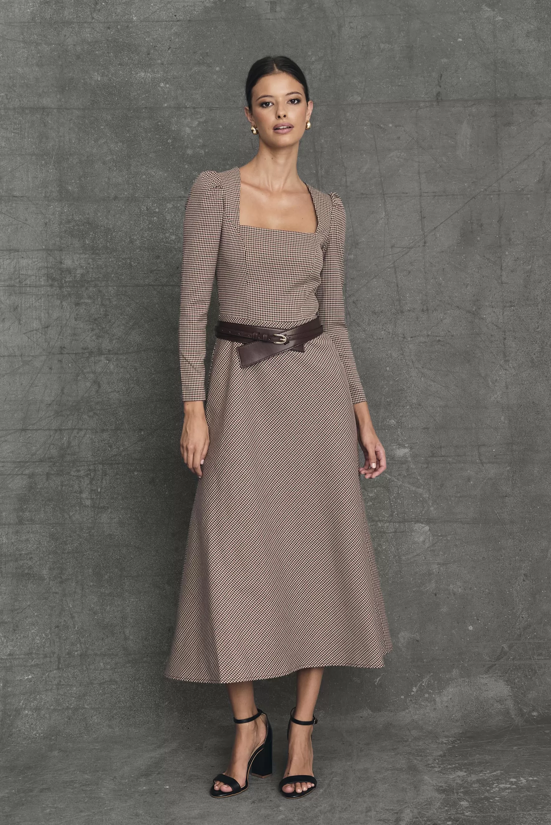 Miphai Vestido Midi Oxford Vichy Burdeos Outlet