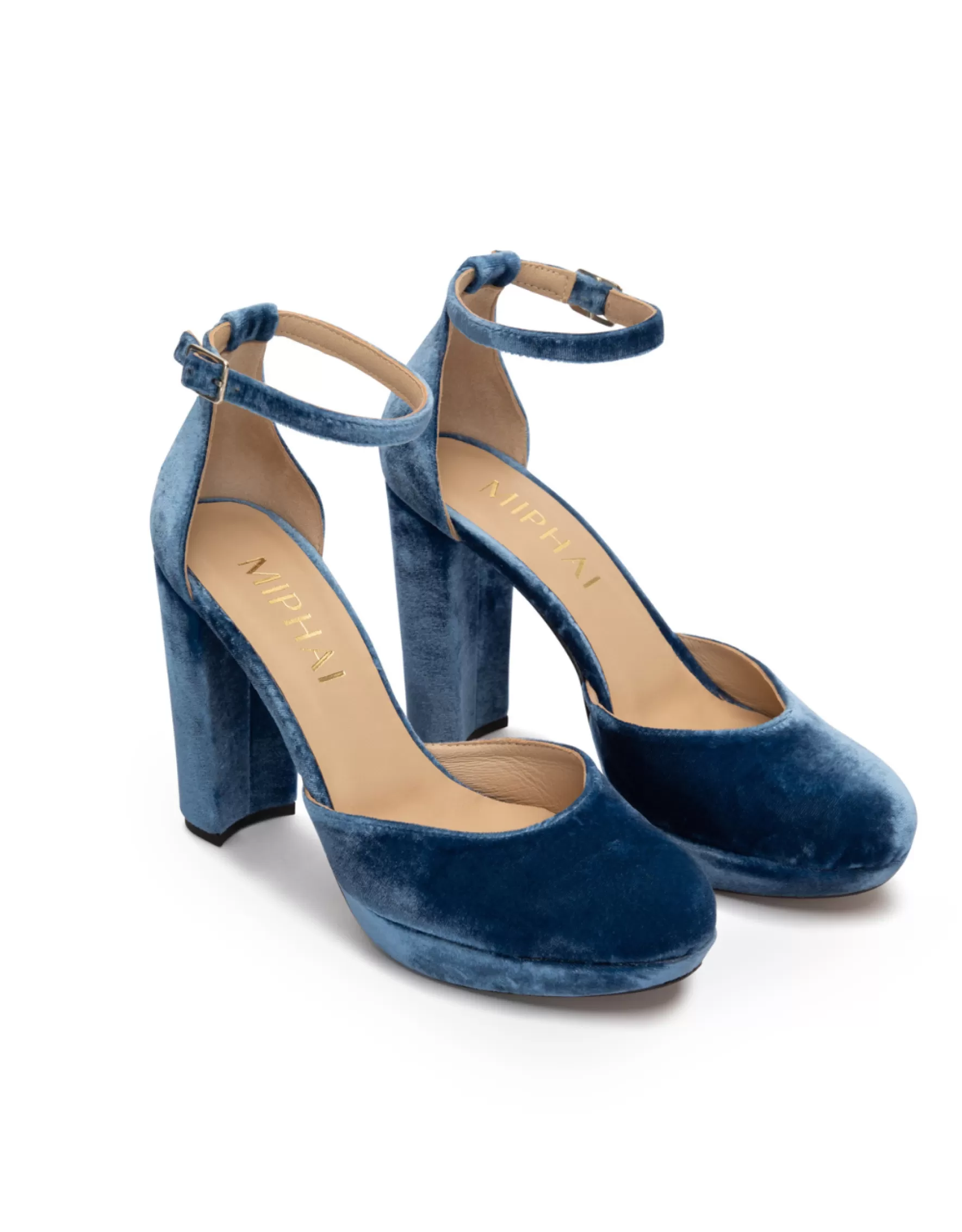 Miphai Zapatos de tacón Grace de terciopelo Azul Fashion